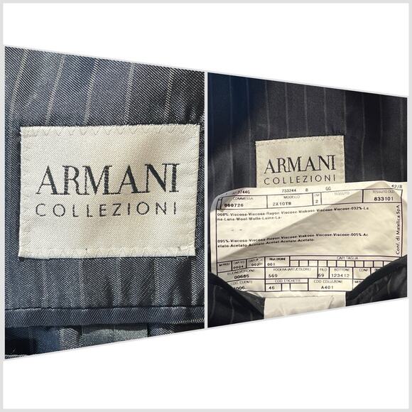 Armani Collezioni 42R 32x29 Black Subtle Dashed-Stripe Designer Mens Suit Luxury - Picture 15 of 15